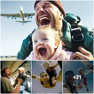 Capture the moment of joy evident on the baby’s face as he is adventuring in the air with his warm father