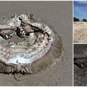 Sharp-toothed ‘alien remains’ leaves walkers aghast after it washes up on Texas beach
