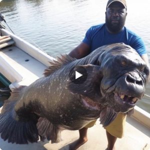 A man has shared photos of a huge fish with the ape-like face after allegedly reeling it in in Trinidad, Caribbean (Video)